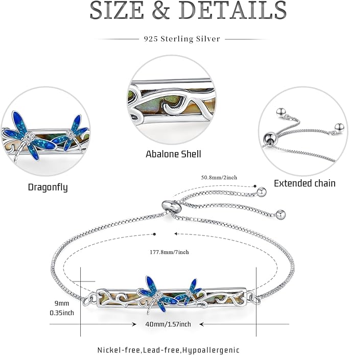 Dragonfly Bracelet 925 Sterling Silver Butterfly Bracelet Adjustable Celtic Moon Bracelet Irish Celtic Jewelry Gifts for Women