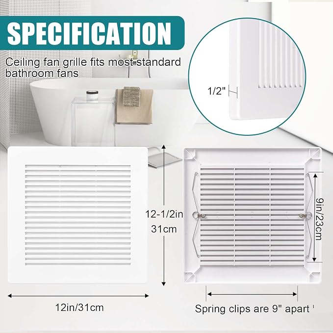 (3-Pack 12" BP90 Spring Bathroom Exhaust Fan Cover 12-1/4" x12" Vent Cover - Image 2
