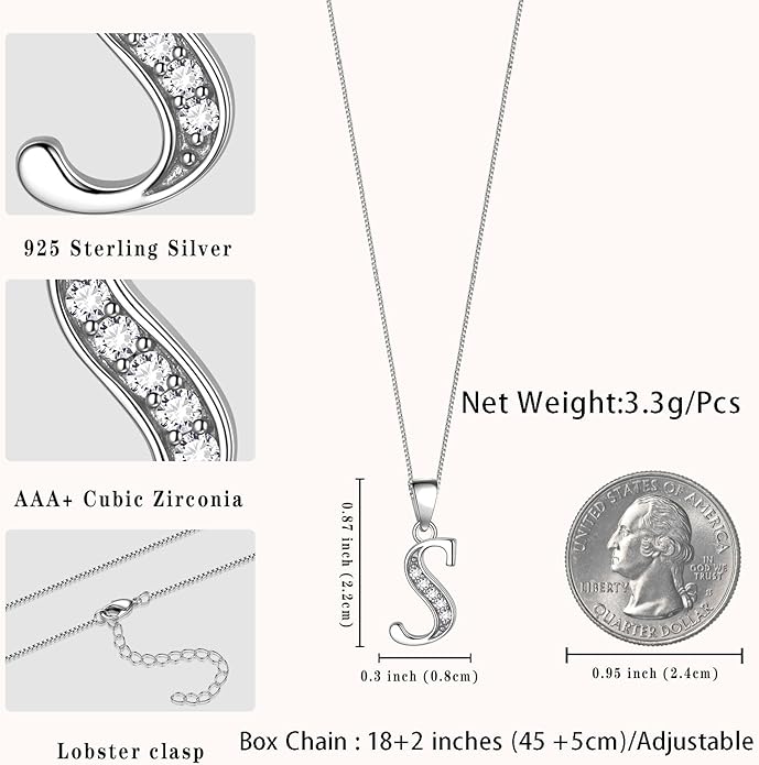Aurora Tears Letter Necklace Initial 925 Sterling Silver Alphabet Pendant Crystal Name Gift Women Cubic Zirconia Jewelry