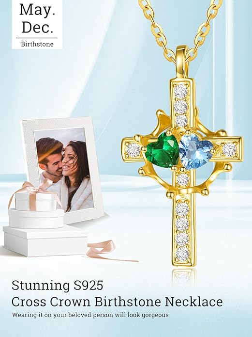 Valentine's Day Gifts for Wife 925 Sterling Silver Double Birthstone Pendant Necklaces I Love You for Always and Forever Necklace Anniversary Birthday Gifts for Wife Girlfriend Mom Her