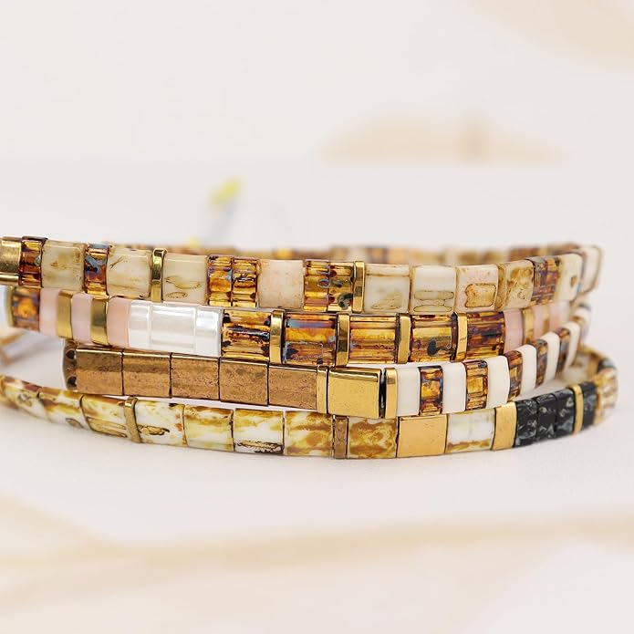 Sonateomber Tila Flat Beaded Stretch Bracelets for Women, Trendy Unique Colorful Square Beads Handmade Stack Bracelet Friendship Accessories Fashion Jewelry Gift