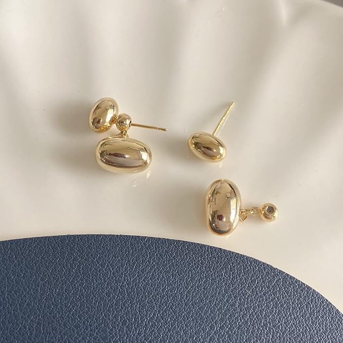 18K Gold Plated Metal bean earring 2 ways to wear it For women