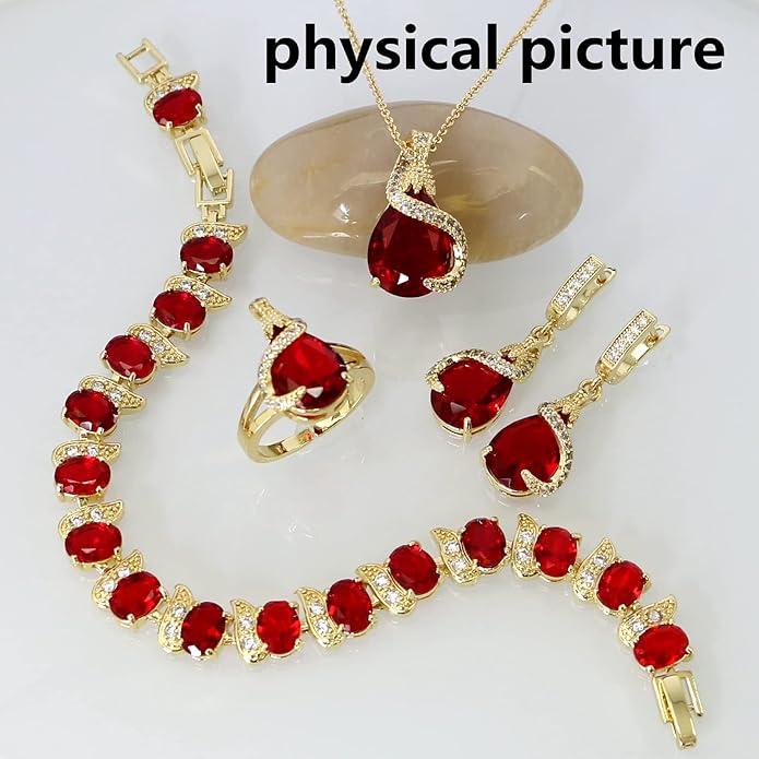 GZWHD Jewelry Set for Women Water Drop Cubic Zirconia Artificial Crystal Earrings Pendant Necklace Open Ring Tennis Bracelet Wedding Anniversary Birthday Engagement Gift for Bridesmaid Wife Girlfriend Friend