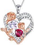 I Love You Birthstone Necklace, 925 Sterling Silver Heart Pendant with CZ Diamond Stones, Birthday Gifts for Women, Romantic Gift for Wife, Girlfriend, Her, Anniversary, Valentine's Day, Christmas
