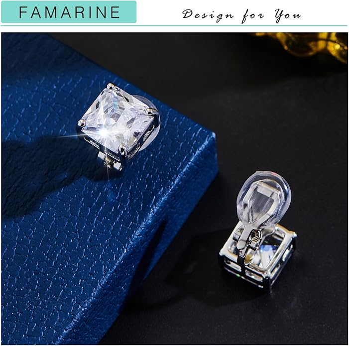 FAMARINE CZ Clip on Earrings for Women Clip Earring Non-pierced Earrings