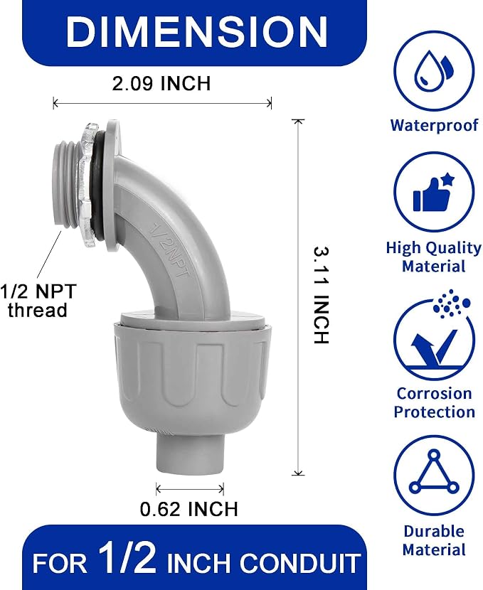 Yariwiz 1/2 Plastic Liquid Tight Conduit 90 Degree Elbow - Image 2