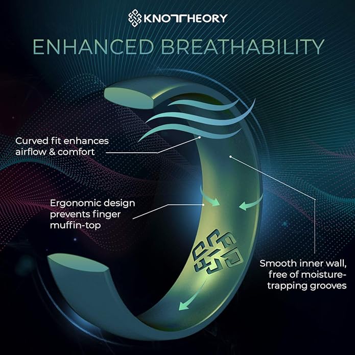 Knot Theory Gold Heart Vine Silicone Ring for Women - Baby Blue, Cosmic Purple, Dark Silver, Lavender, Pink, RoseGold, White Breathable Comfort Fit 6mm Bandwidth
