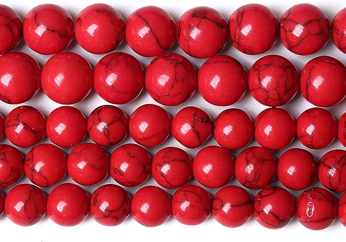36pcs 10mm Natural Stone Beads Red Turquoise Gemstone Round Loose Beads for Jewelry Making Crystal Energy Stone Healing Power DIY Bracelets