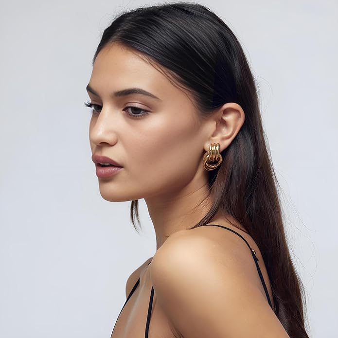 Chunky Gold Earrings for Women Large Knot Earrings Geometric Dangle Drop Earrings Trendy Jewelry
