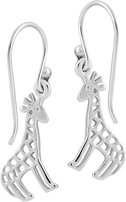 AeraVida Fun and Adorable Little Giraffes .925 Sterling Silver Fishhook Dangle Earrings for Safari and African Wildlife Inspired Fashion Accessories with Animal and Nature Vibes