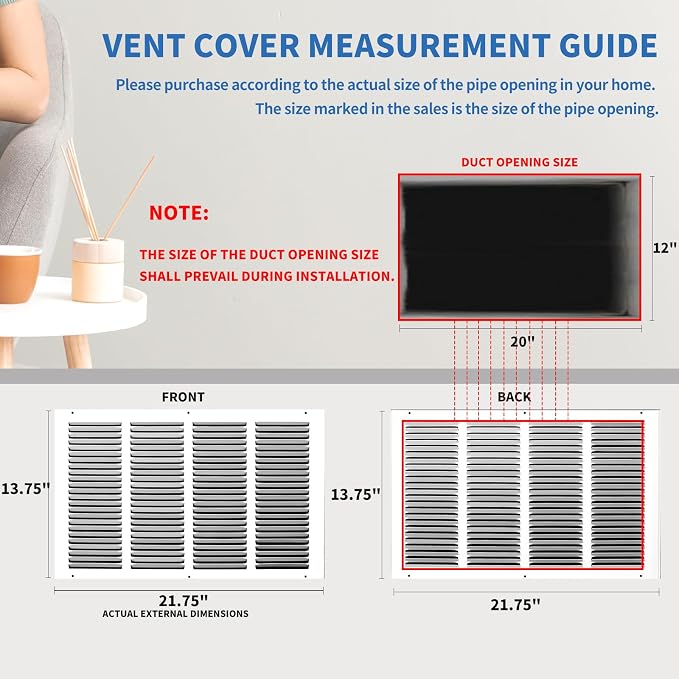 20x12 Return Air Grille, Air Return Vent Cover, AC Vent Cover, Cold Air Return - Image 3