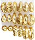 12 Pairs Chunky Gold Hoop Earrings for Women Trendy, Gold Plated Lightweight Hypoallergenic Stack, Thick Open Twisted Huggie Hoops Earring Set