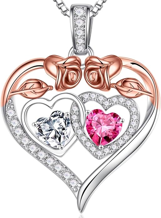 Iefil Valentines Day Gifts for Her - 925 Sterling Silver Rose Heart Necklaces for Women, Anniversary Birthday Gifts for Wife Girlfriend Mom