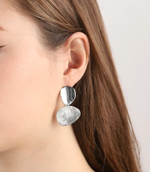 OZEL Gold Dangle Earrings for Women Brushed Finish, Matte Gold Statement Jewelry, 14k Gold Plated