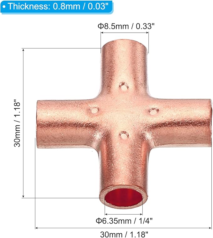 PATIKIL 1/4 Inch ID Copper Union Cross Pipe Fitting, 2 Pack 4 Way Welding - Image 2
