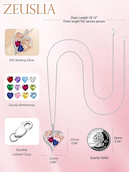 Valentine's Day Gifts for Wife 925 Sterling Silver Double Birthstone Pendant Necklaces I Love You for Always and Forever Necklace Anniversary Birthday Gifts for Wife Girlfriend Mom Her
