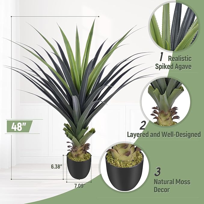 4ft Artificial Spiked Agave Plant, 48inch Faux Agave Plants Indoor Realistic - Image 5