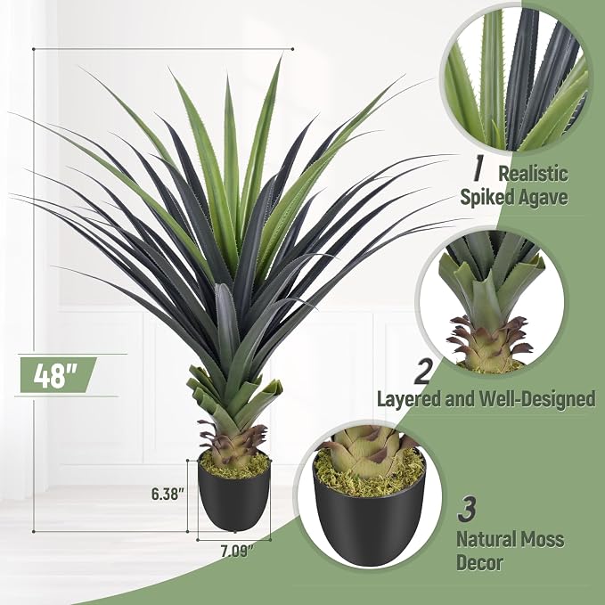 4ft Artificial Spiked Agave Plant, Indoor Outdoor Home, Office Decor 1pcs - Image 3