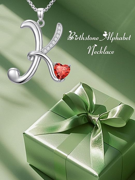 Valentines Day Gifts for Women Alphabet A to Z Initial Birthstone Pendant Necklaces for Women - 18k White Gold Plated Personalized Name Jewelry Valentine Mothers Day Birthday Gifts for Women Her Girlfriend