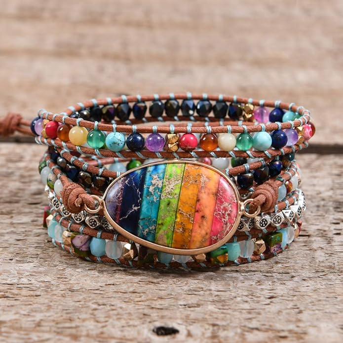 YGLINE Boho Handmade Wrap Leather Tube Crystal Stone Bracelet for Women