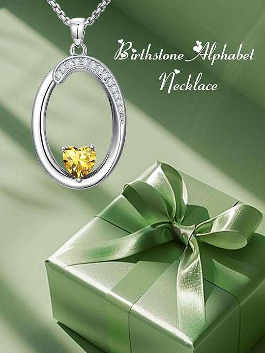 Valentines Day Gifts for Women Alphabet A to Z Initial Birthstone Pendant Necklaces for Women - 18k White Gold Plated Personalized Name Jewelry Valentine Mothers Day Birthday Gifts for Women Her Girlfriend
