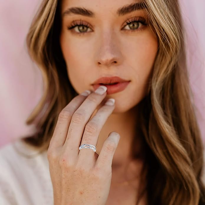 OOOPEL Sterling Silver Adjustable Ring S925 Silver Rings for Women Cubic Zirconia Twist Love Knot Dainty Ring Silver Minimalist Open Finger Rings Silver Thumb Sterling Silver Ring