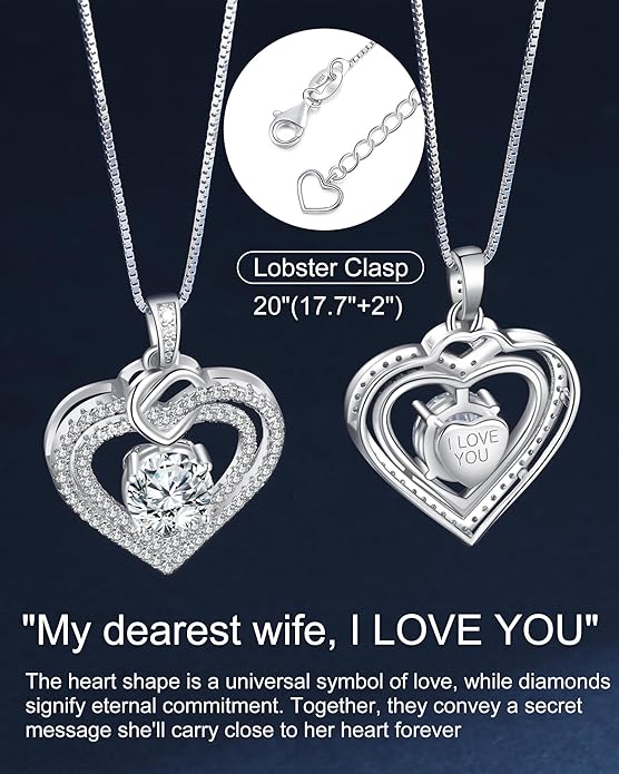 InfinityLove Heart Pendant Necklaces for Women, 2-5 Carat Moissanite Heart Necklace, Anniversary Birthday Christmas Valentine Engagements Mothers Day Jewelry for Wife Her Girlfriend Mom Daughter
