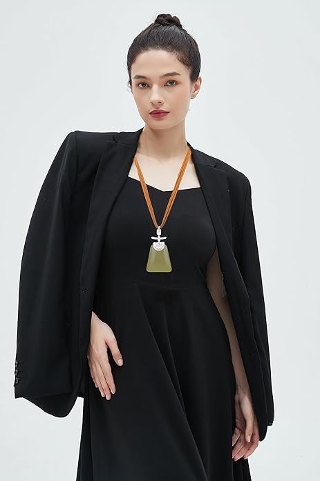GelConnie Leather Necklace for Women Large Pendant Long Brown Necklace Circle Leather Choker Vintage Sweater Necklace Gold Chunky Boho Necklaces for Women