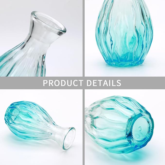 Glass Bud Vases Set of 4, Small Blue Flower Vases - Image 3