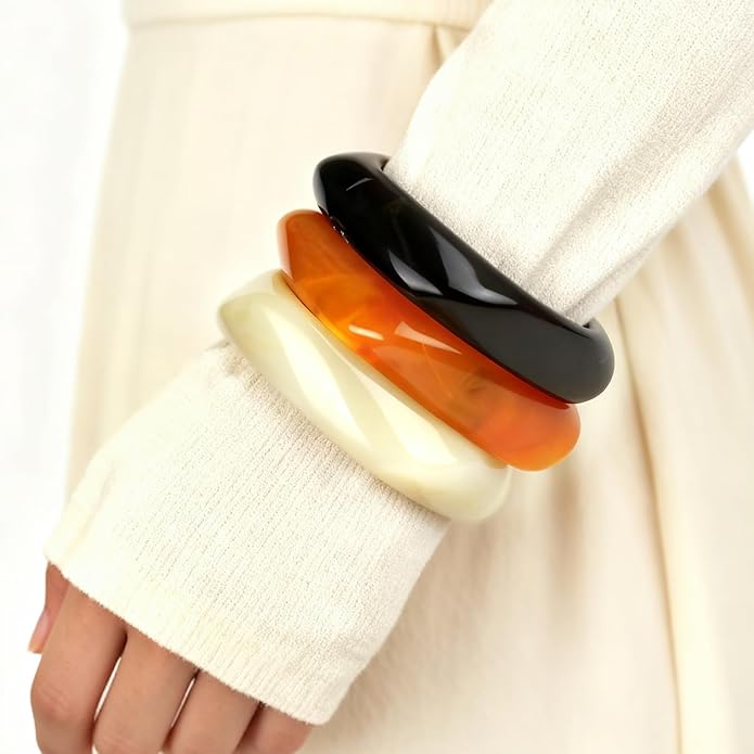 Chunky Acrylic Bracelets for Women -4Pcs Trendy Chunky Bangle Fashion Big Stackable Bangles Set, Trendy Cuff Bracelet Stack Fashion Womens Jewelry Gifts