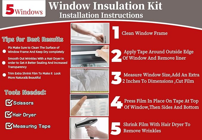 5-Window Shrink Film Window Insulation kit（62-Inch x 210-Inch） | Insulating - Image 2