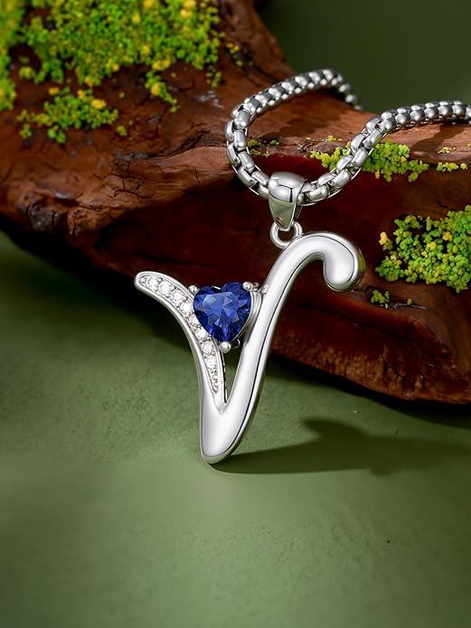 Valentines Day Gifts for Women Alphabet A to Z Initial Birthstone Pendant Necklaces for Women - 18k White Gold Plated Personalized Name Jewelry Valentine Mothers Day Birthday Gifts for Women Her Girlfriend