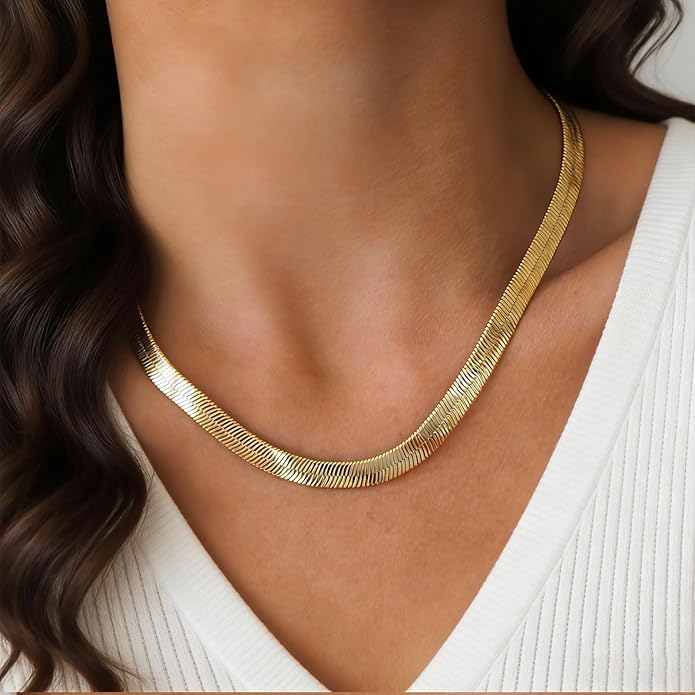 Fashion Necklace, White Gold and 18K Gold Plated Necklaces, Snake Chain, Rope Chain.Best Gift for Woman(16-18in)