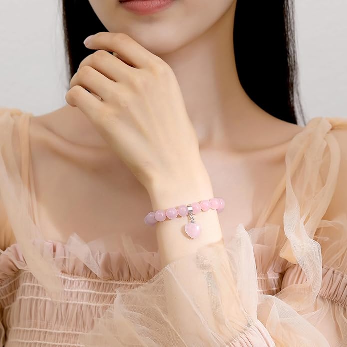 MAIBAOTA Healing Crystal Bracelet for Women, 8 mm Natural Gemstone Beaded Bracelet, Love Heart Bracelet Jewelry Gifts for Birthday Mothers Day Valentine's Day Anniversary