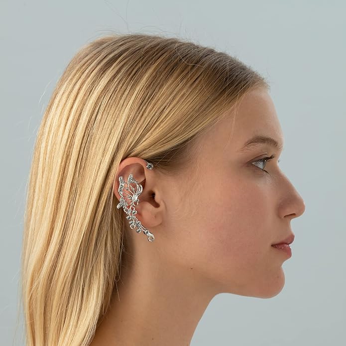 2PCS Butterfly Ear Cuffs Climber Wrap Around Earrings for Women Fairy No Piercing Ear Clip Gold Silver Jewelry Gift