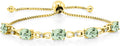 Gem Stone King 7X5MM Oval Cut Gemstone Birthstone and Accent Lab Grown Diamond Tennis Bracelet For Women In 18K Yellow Gold Plated Silver | Adjustable Bolo Bracelet For Women | Easy-On Easy-Off