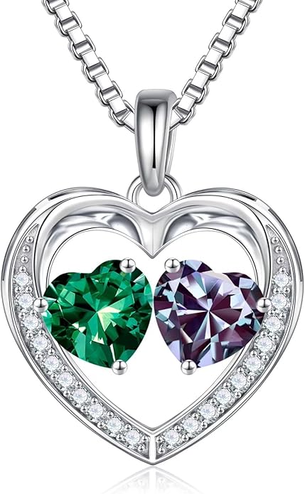 Iefil Valentines Day Gifts for Her - 925 Sterling Silver Heart Birthstone Necklace, Anniversary Birthday Gifts for Women Wife Girlfriend Mom Her