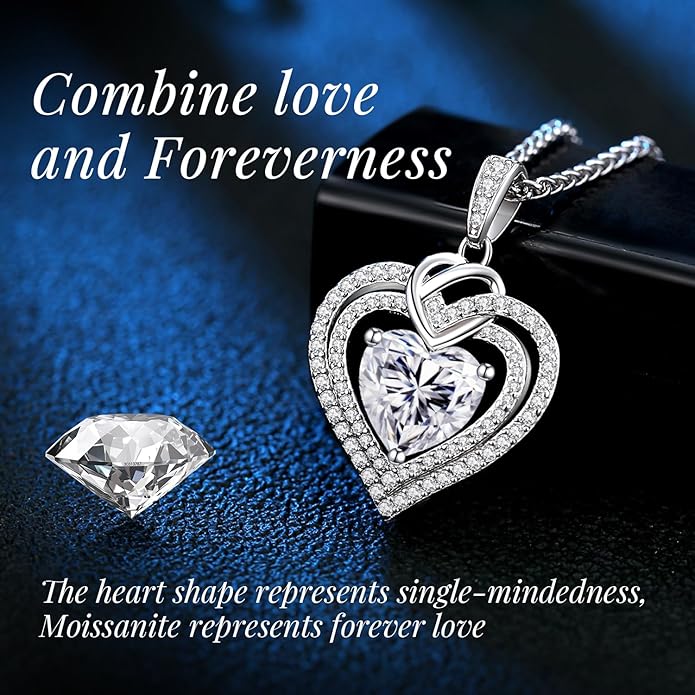 OOBEE Valentines Day Gift Moissanite Heart Necklaces for Women, 1- 4 Carat Moissanite 925 Sterling Silver 14K Gold Plated Pendant Necklace, Ideal Anniversary Birthday Christmas Mothers Day Jewelry Gifts for Mom Wife Her Girlfriend Daughter