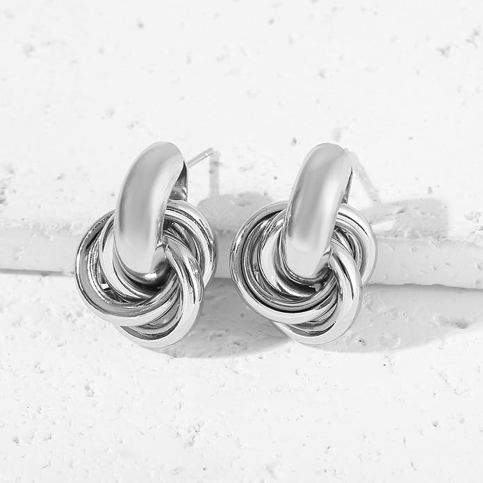 14K Gold Plated Knot Earrings for Women Gold Silver Earrings Heart Link Drop Dangle Earring Chunky Golden Knotted Statement Jewelry