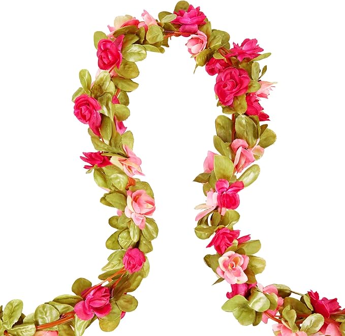8Pcs x 8.2FT Artificial Flower Garland Rose Vine Decor, Fall Purple Flower | - Image 10