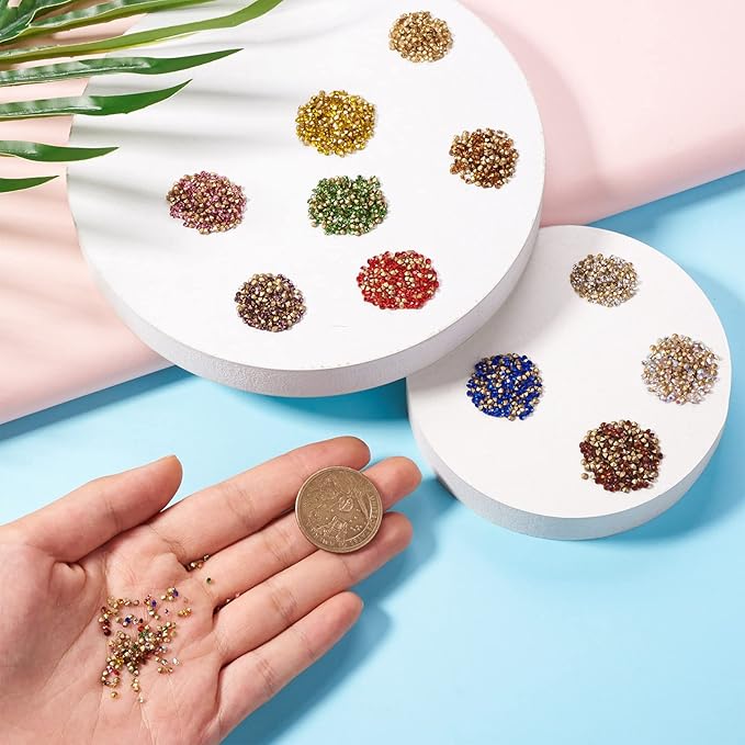 Fashewelry 5500pcs Mixed Color Glass Pointed Back Rhinestone 2mm Crystal Faceted Diamond Rhinestone Beads with Golden Back Clear Round Cabochons for Nail Art Replacing Jewelry