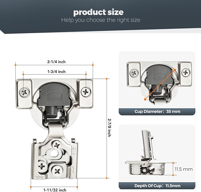 Satin Nickel Cabinet Hinges, 1/2 Inch Overlay, 2 Pack | Stainless Steel Build - Image 3