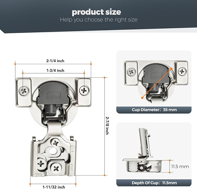 Satin Nickel Cabinet Hinges 1/2 Inch Overlay, 24 Pack | Stainless Steel Build - Image 3