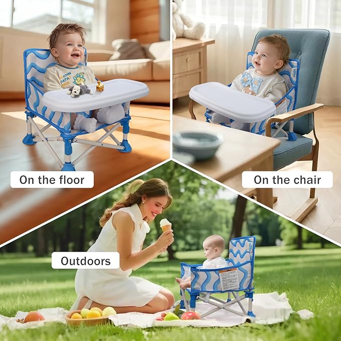 Tiny Marvels Portable 3-in-1 Baby Chair, Cozy Booster Seat, Baby Seat with Tray, Compact Foldable, Toddler Chair with Child Safety Belt Carry Bag, Perfect for Travel (Big Waive)