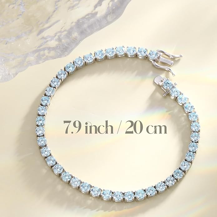 FANCIME Birthstone Bracelet Sterling Silver Gemstone Tennis Bracelets Fine Jewelry Wedding Bridal Prom Birthday Gift for Women Her, Length 7.2 Inch Width 4mm