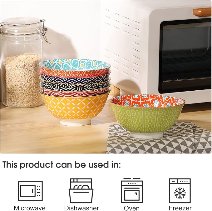 Metahom Ceramic Cereal Bowls Set of 6, Colorful Soup Bowls 23 Oz | Kitchen Bowl - Image 4