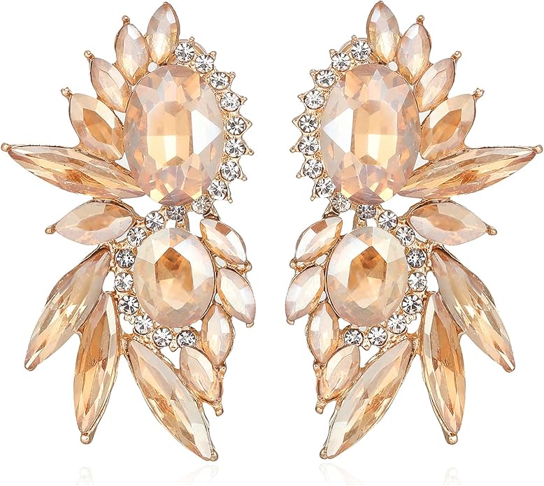 Vintage Rhinestone Statement Earrings Fancy Crystal Cluster Drop Dangle Earrings for Women