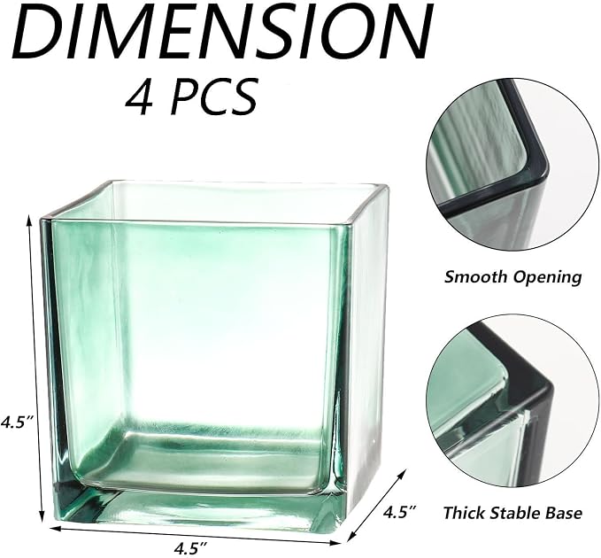Square Glass Vases Set of 4, Square Vase - Image 7
