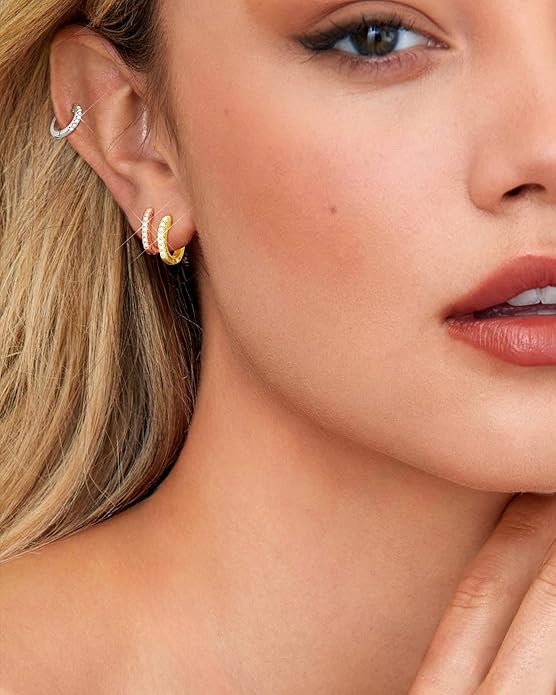 Tassel Chain Small Gold Hoop Dangle Earring For Women Huggie Earring Heart Star CZ 14K Gold Plated Fashion Jewelry Friendship Gift