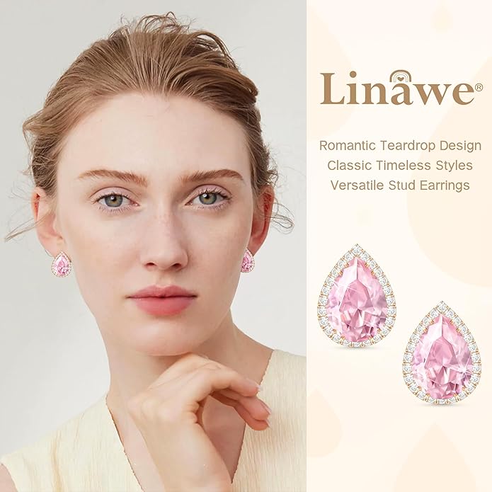 Linawe Women Stud Earrings, Teardrop Diamond Moissanite Cubic Zirconia Earrings Studs Rhinestone Jewelry Gold/Silver/Rose Gold